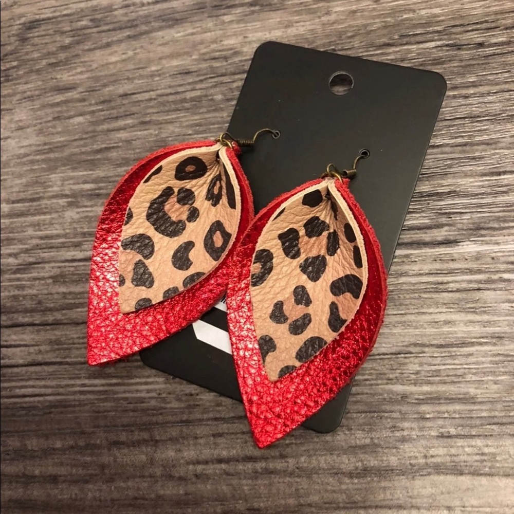 Red Dolce Leopard Leather Earrings